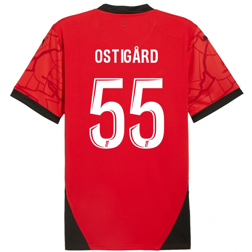 Niño Fútbol Camiseta Leo Ostigard #55 Rojo Negro 1ª Equipación 2024/25