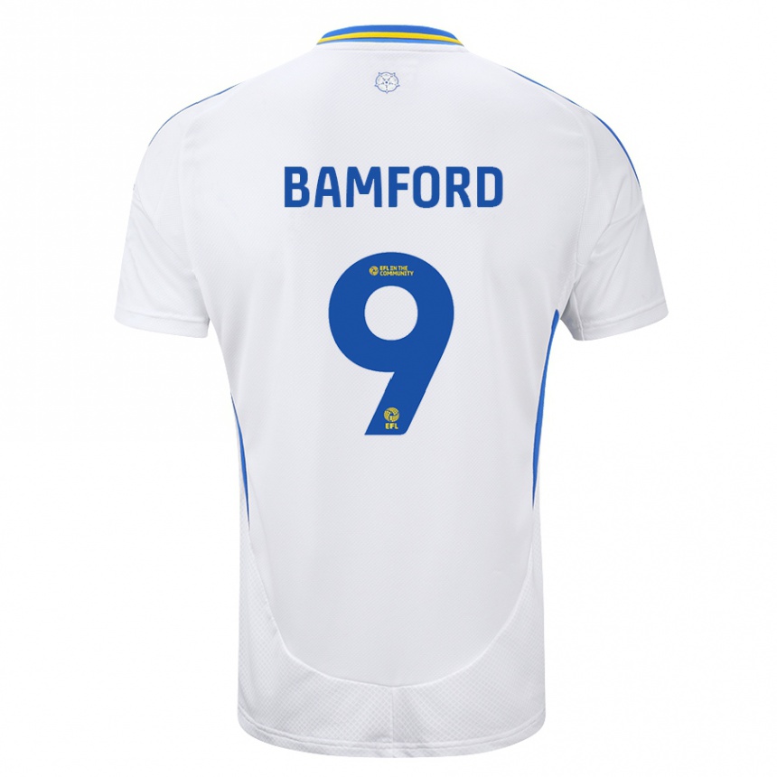 Niño Fútbol Camiseta Patrick Bamford #9 Blanco Azul 1ª Equipación 2024/25