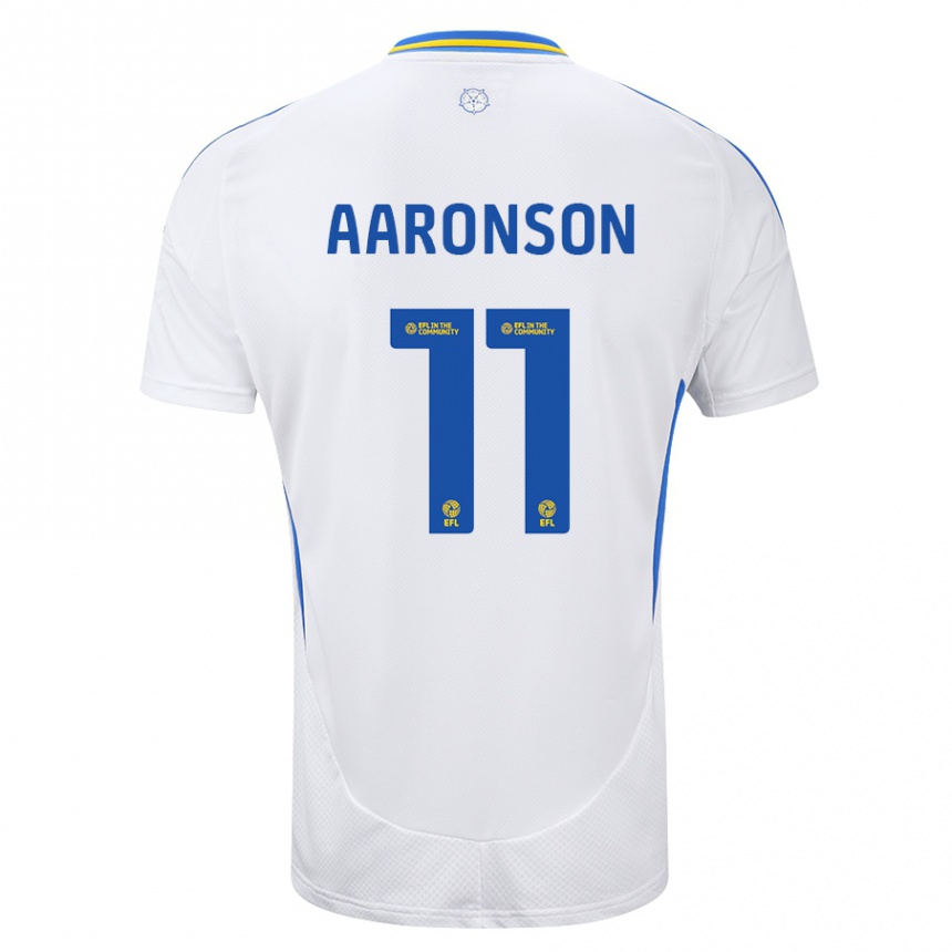 Niño Fútbol Camiseta Brenden Aaronson #11 Blanco Azul 1ª Equipación 2024/25