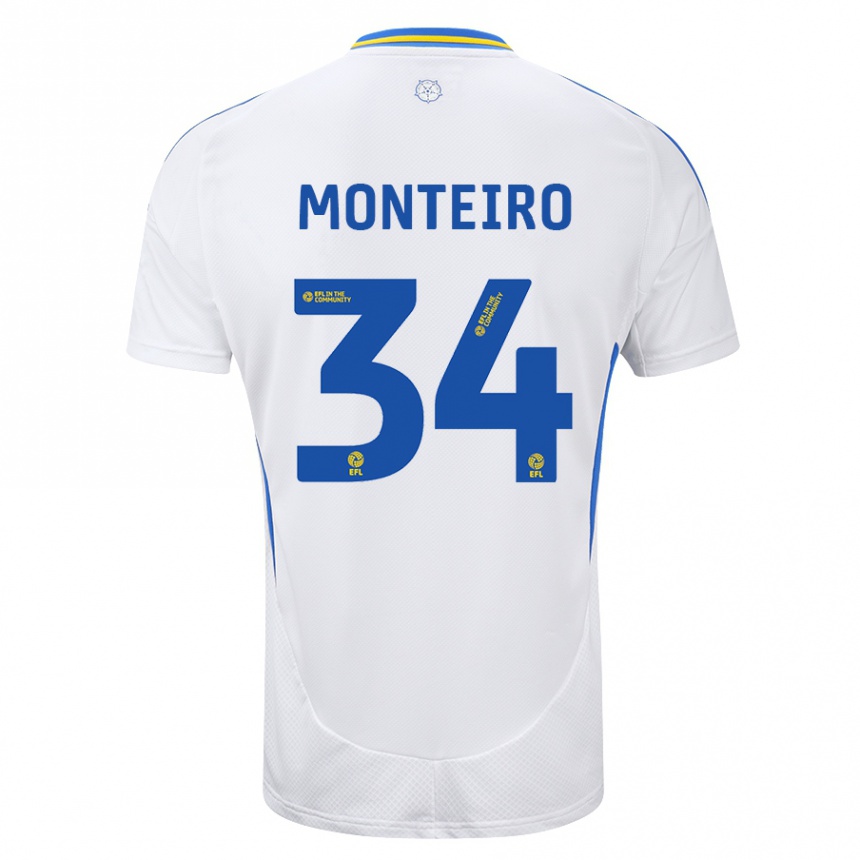 Niño Fútbol Camiseta Diogo Monteiro #34 Blanco Azul 1ª Equipación 2024/25