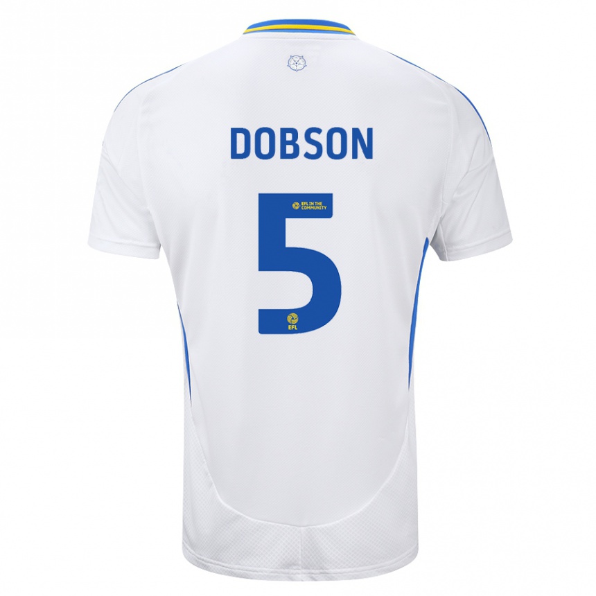 Niño Fútbol Camiseta Ellie Dobson #5 Blanco Azul 1ª Equipación 2024/25