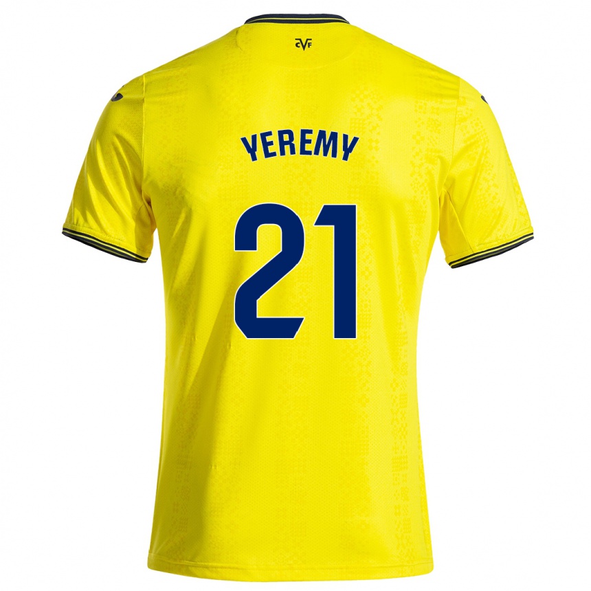 Niño Fútbol Camiseta Yéremy Pino #21 Amarillo Negro 1ª Equipación 2024/25