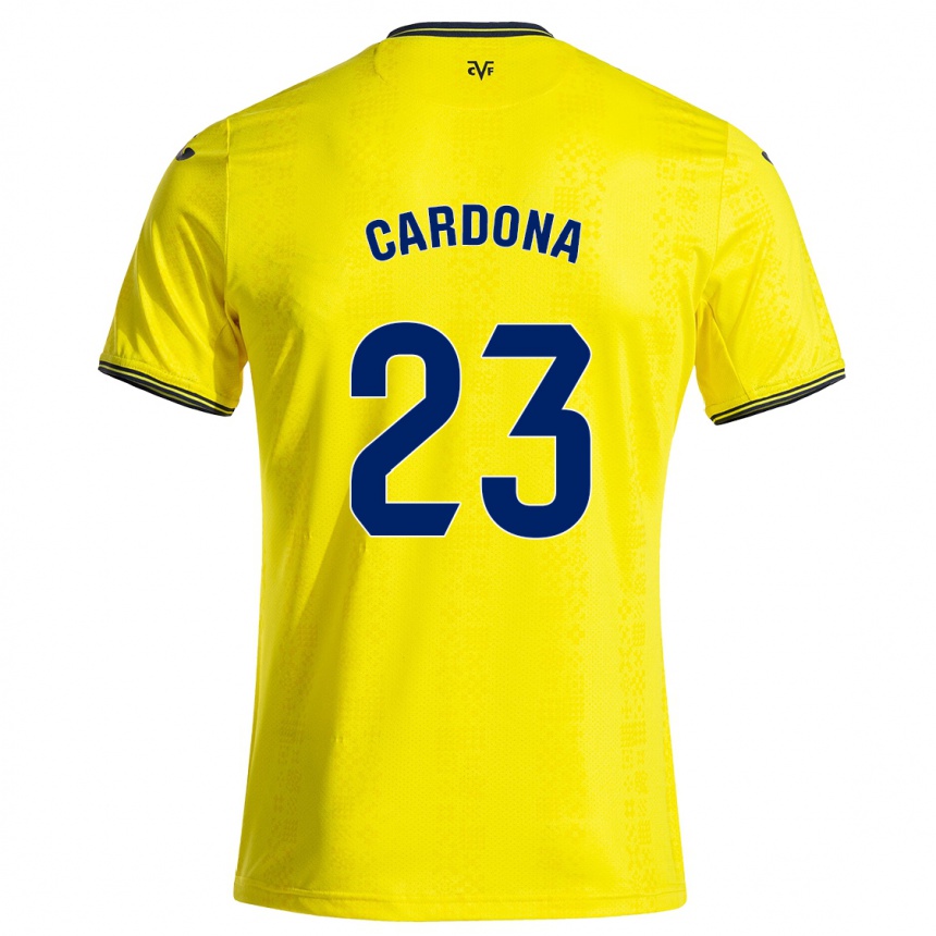 Niño Fútbol Camiseta Sergi Cardona #23 Amarillo Negro 1ª Equipación 2024/25