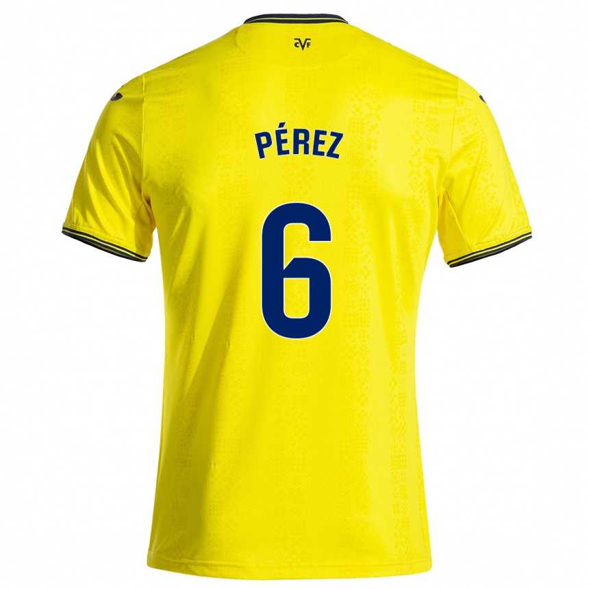 Niño Fútbol Camiseta Hugo Pérez #6 Amarillo Negro 1ª Equipación 2024/25