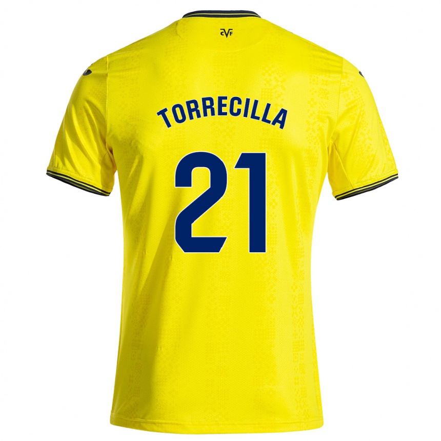 Niño Fútbol Camiseta Virginia Torrecilla #21 Amarillo Negro 1ª Equipación 2024/25