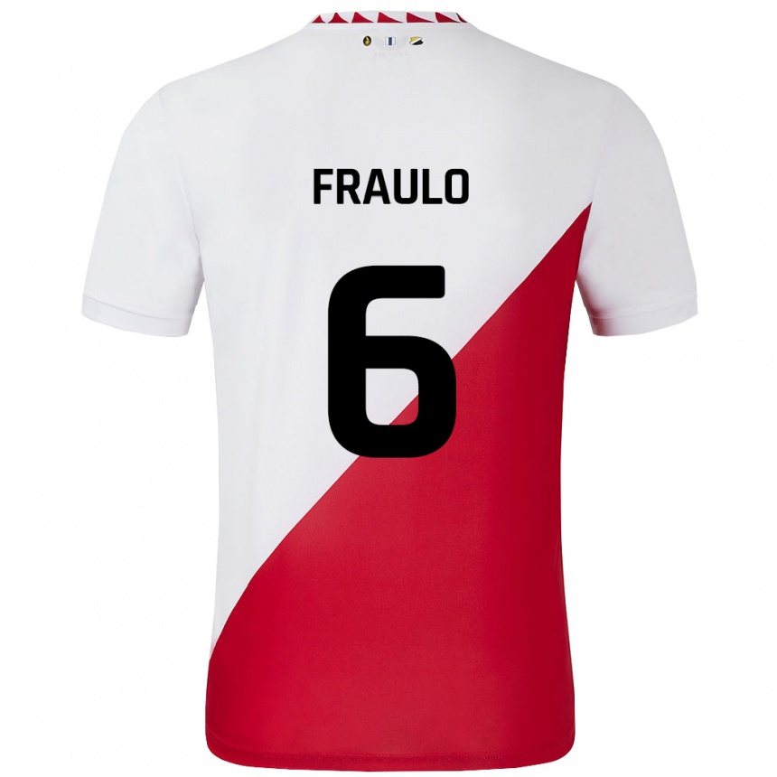 Niño Fútbol Camiseta Oscar Fraulo #6 Blanco Rojo 1ª Equipación 2024/25