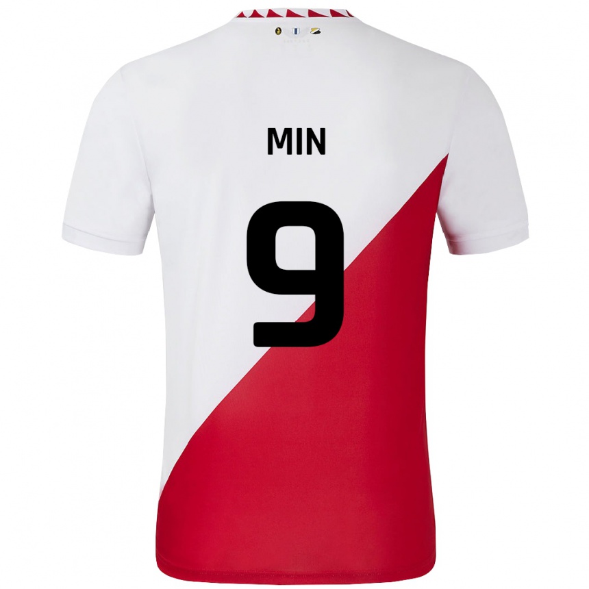 Niño Fútbol Camiseta David Min #9 Blanco Rojo 1ª Equipación 2024/25