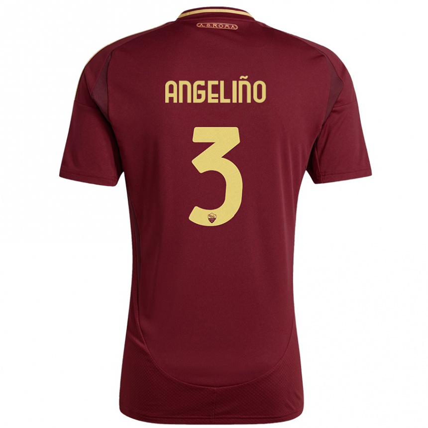 Niño Fútbol Camiseta Angeliño #3 Rojo Marrón Dorado 1ª Equipación 2024/25