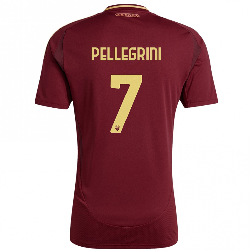 Niño Fútbol Camiseta Lorenzo Pellegrini #7 Rojo Marrón Dorado 1ª Equipación 2024/25