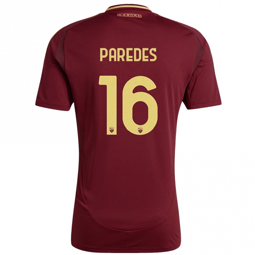 Niño Fútbol Camiseta Leandro Paredes #16 Rojo Marrón Dorado 1ª Equipación 2024/25