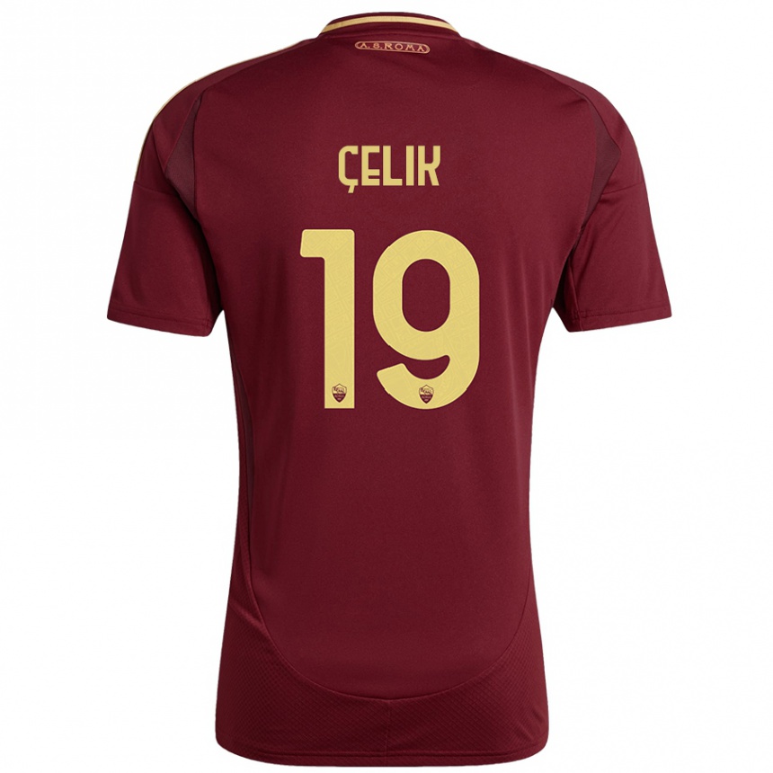 Niño Fútbol Camiseta Zeki Celik #19 Rojo Marrón Dorado 1ª Equipación 2024/25