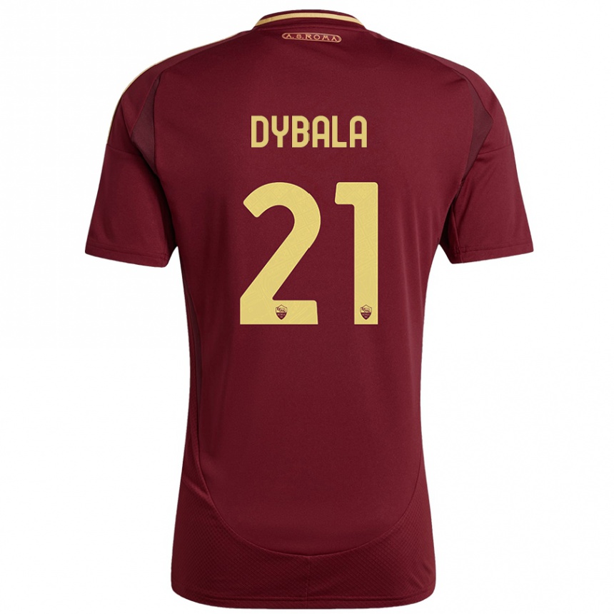 Niño Fútbol Camiseta Paulo Dybala #21 Rojo Marrón Dorado 1ª Equipación 2024/25