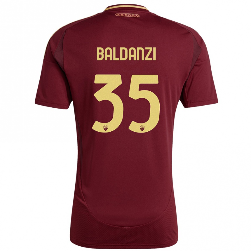 Niño Fútbol Camiseta Tommaso Baldanzi #35 Rojo Marrón Dorado 1ª Equipación 2024/25