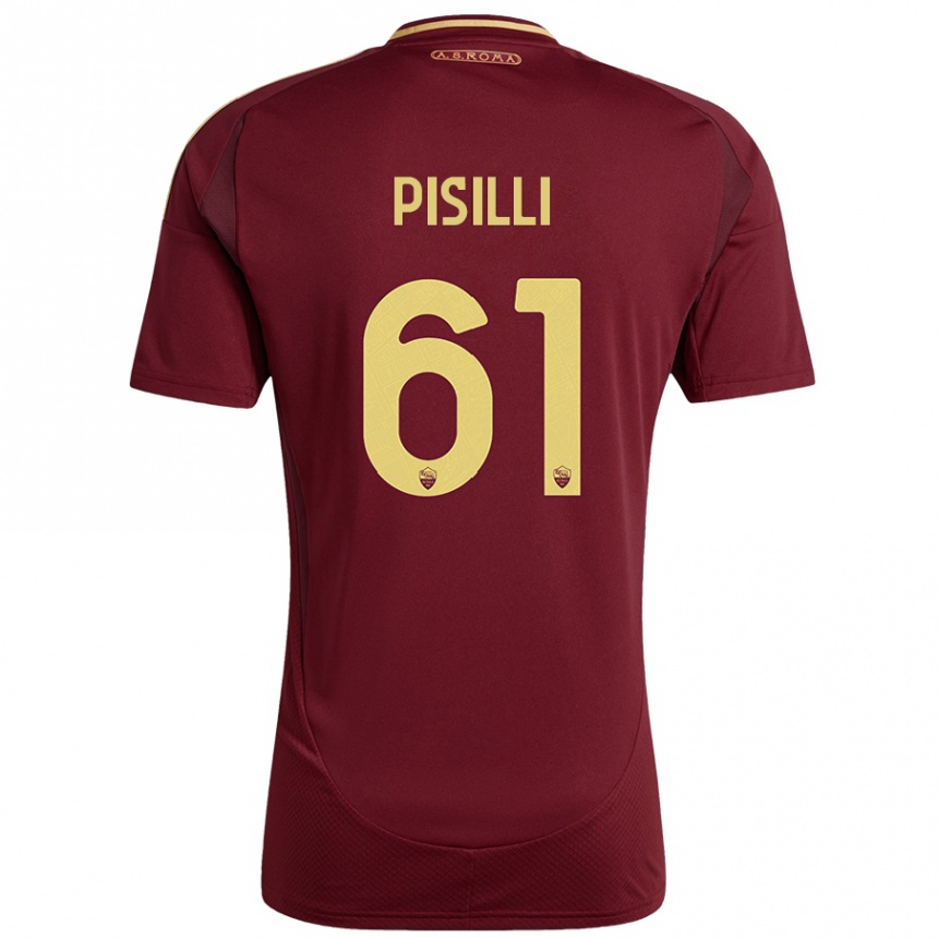 Niño Fútbol Camiseta Niccolò Pisilli #61 Rojo Marrón Dorado 1ª Equipación 2024/25