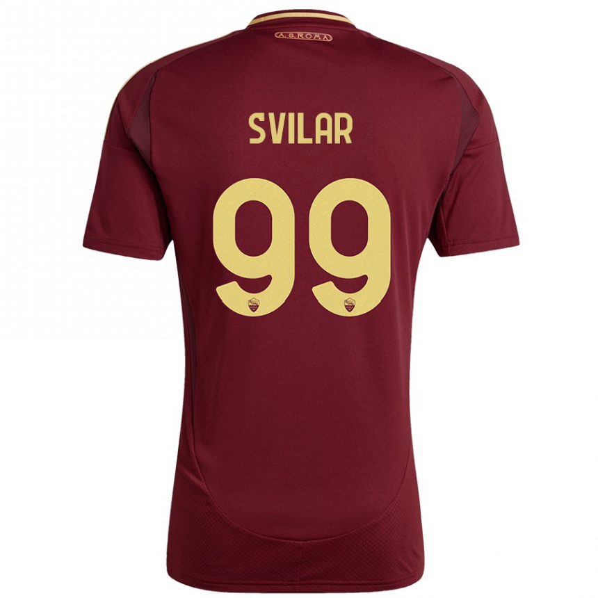 Niño Fútbol Camiseta Mile Svilar #99 Rojo Marrón Dorado 1ª Equipación 2024/25