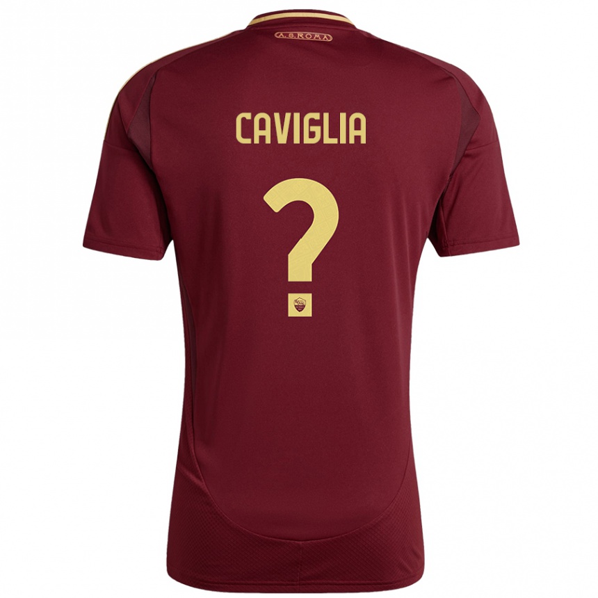 Niño Fútbol Camiseta Manuel Caviglia #0 Rojo Marrón Dorado 1ª Equipación 2024/25