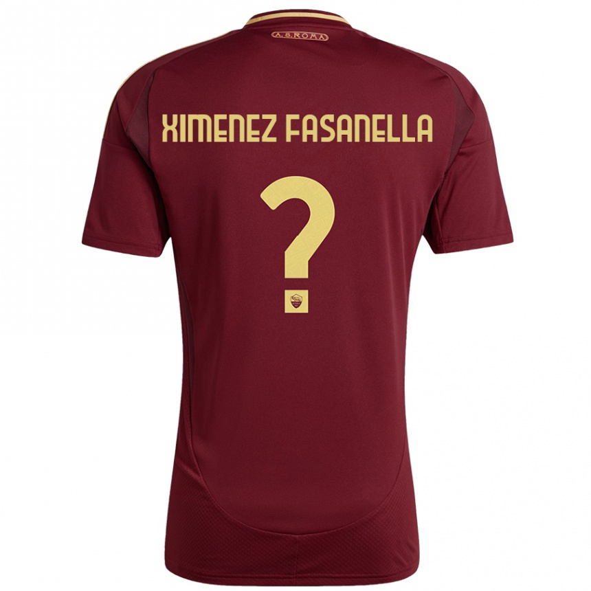 Niño Fútbol Camiseta Rafael Ximenez Fasanella #0 Rojo Marrón Dorado 1ª Equipación 2024/25