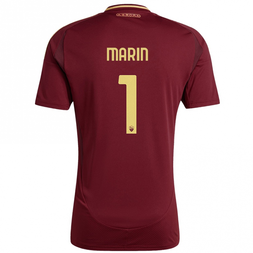 Niño Fútbol Camiseta Renato Marin #1 Rojo Marrón Dorado 1ª Equipación 2024/25