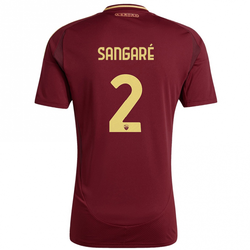 Niño Fútbol Camiseta Buba Sangaré #2 Rojo Marrón Dorado 1ª Equipación 2024/25