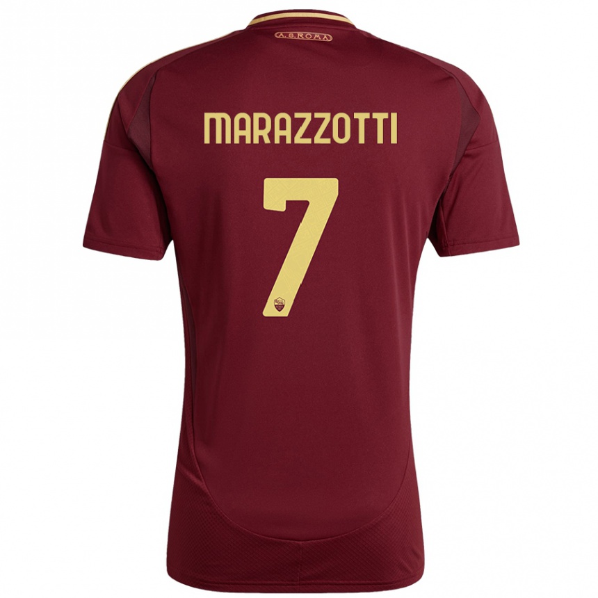 Niño Fútbol Camiseta Fabrizio Marazzotti #7 Rojo Marrón Dorado 1ª Equipación 2024/25