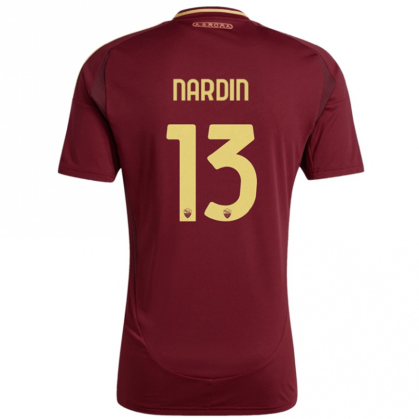 Niño Fútbol Camiseta Federico Nardin #13 Rojo Marrón Dorado 1ª Equipación 2024/25