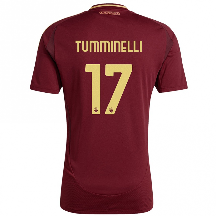 Niño Fútbol Camiseta Gianmarco Tumminelli #17 Rojo Marrón Dorado 1ª Equipación 2024/25