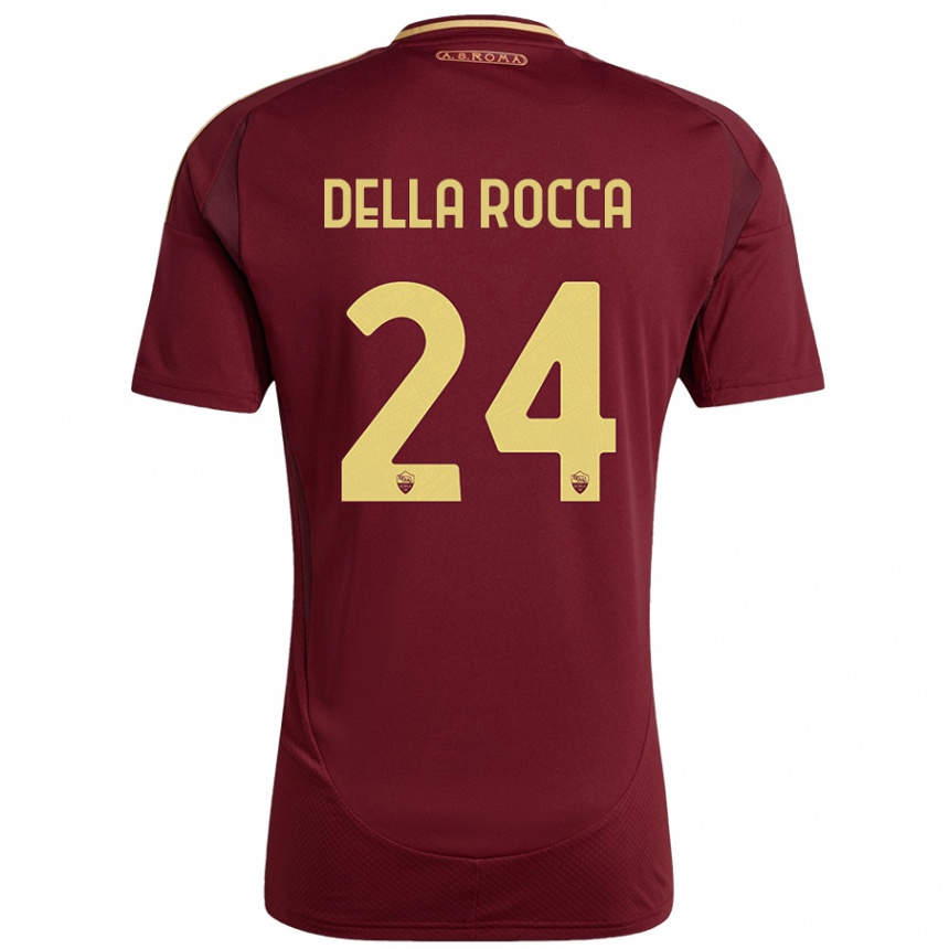 Niño Fútbol Camiseta Mattia Della Rocca #24 Rojo Marrón Dorado 1ª Equipación 2024/25