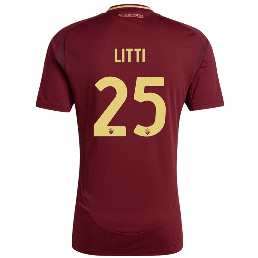 Niño Fútbol Camiseta Marco Litti #25 Rojo Marrón Dorado 1ª Equipación 2024/25