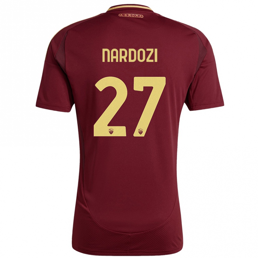 Niño Fútbol Camiseta Manuel Nardozi #27 Rojo Marrón Dorado 1ª Equipación 2024/25