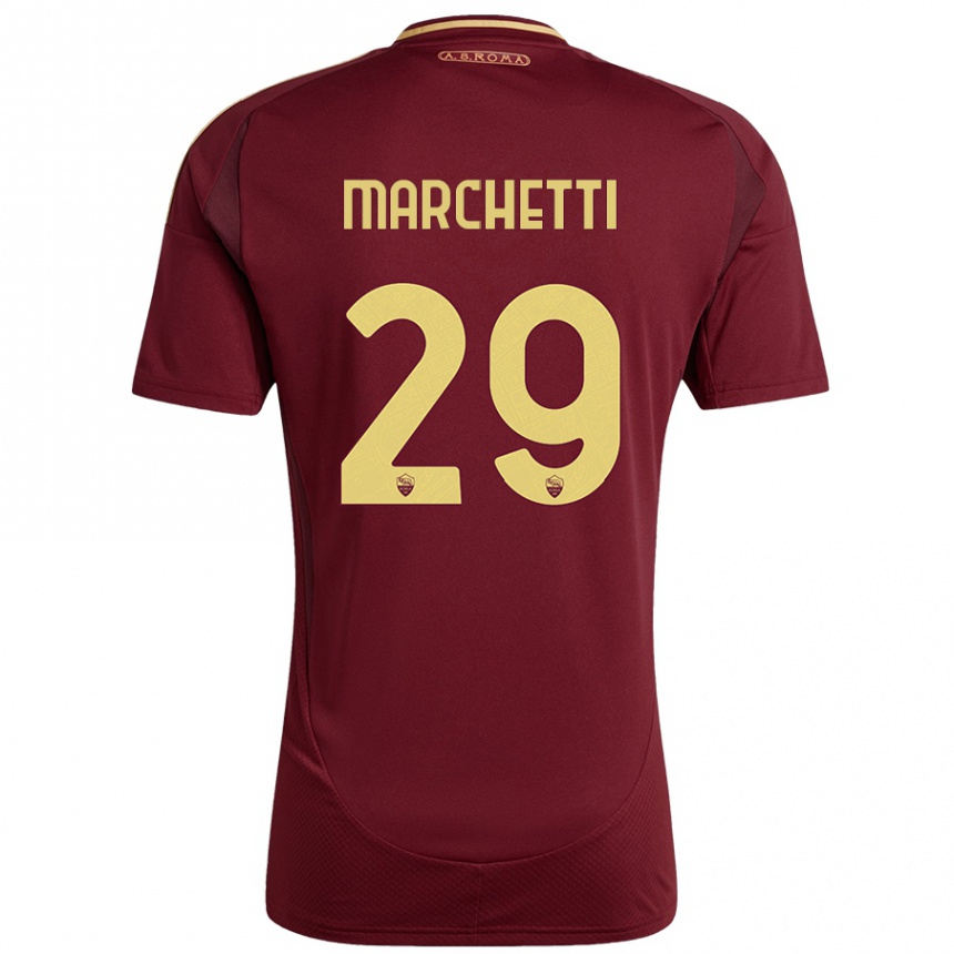 Niño Fútbol Camiseta Tommaso Marchetti #29 Rojo Marrón Dorado 1ª Equipación 2024/25