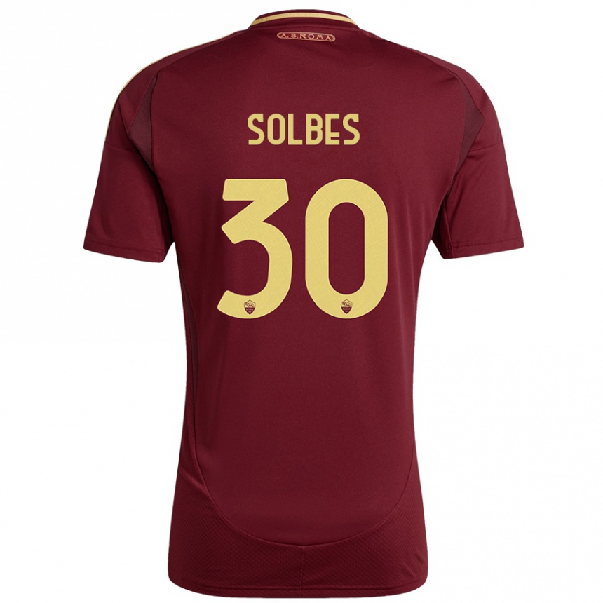 Niño Fútbol Camiseta Ricardo Solbes #30 Rojo Marrón Dorado 1ª Equipación 2024/25