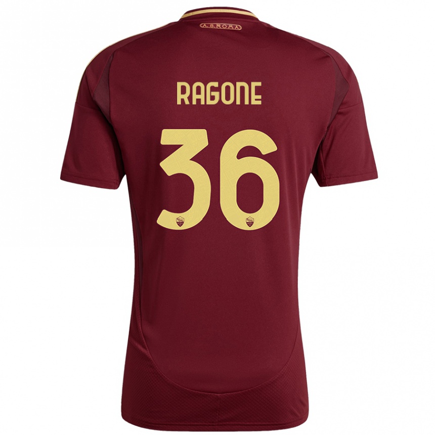 Niño Fútbol Camiseta Diego Ragone #36 Rojo Marrón Dorado 1ª Equipación 2024/25