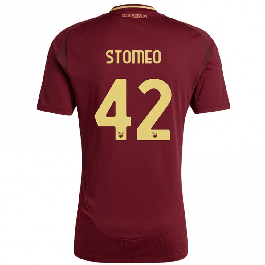 Niño Fútbol Camiseta Giorgio Stomeo #42 Rojo Marrón Dorado 1ª Equipación 2024/25