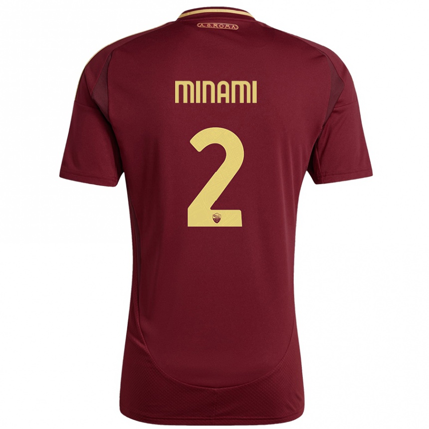 Niño Fútbol Camiseta Moeka Minami #2 Rojo Marrón Dorado 1ª Equipación 2024/25