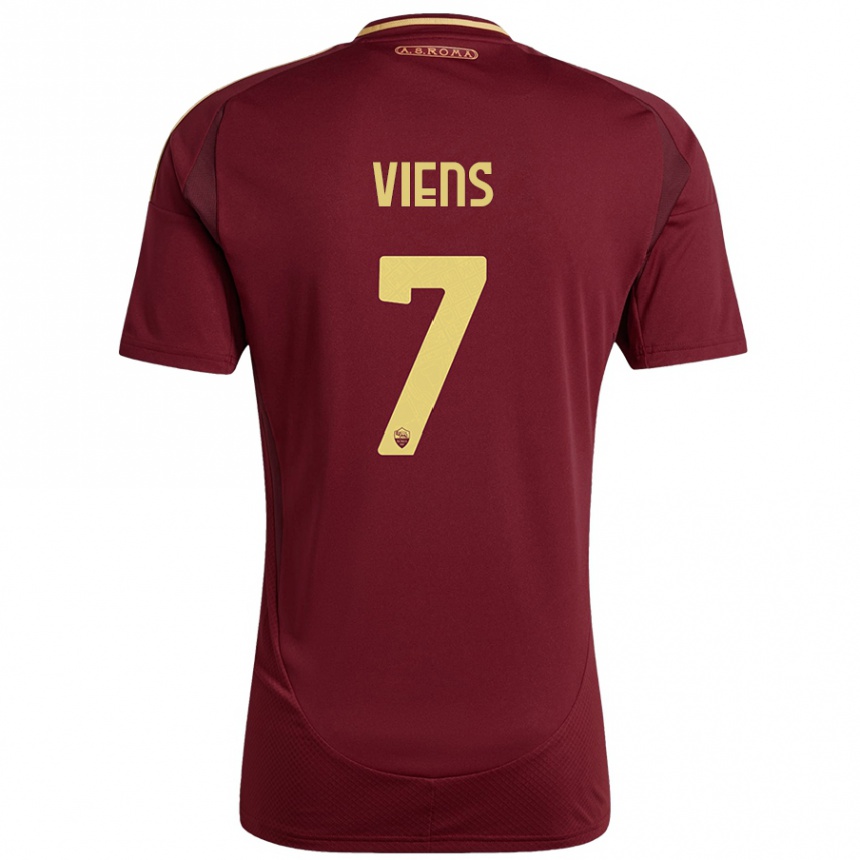 Niño Fútbol Camiseta Evelyne Viens #7 Rojo Marrón Dorado 1ª Equipación 2024/25