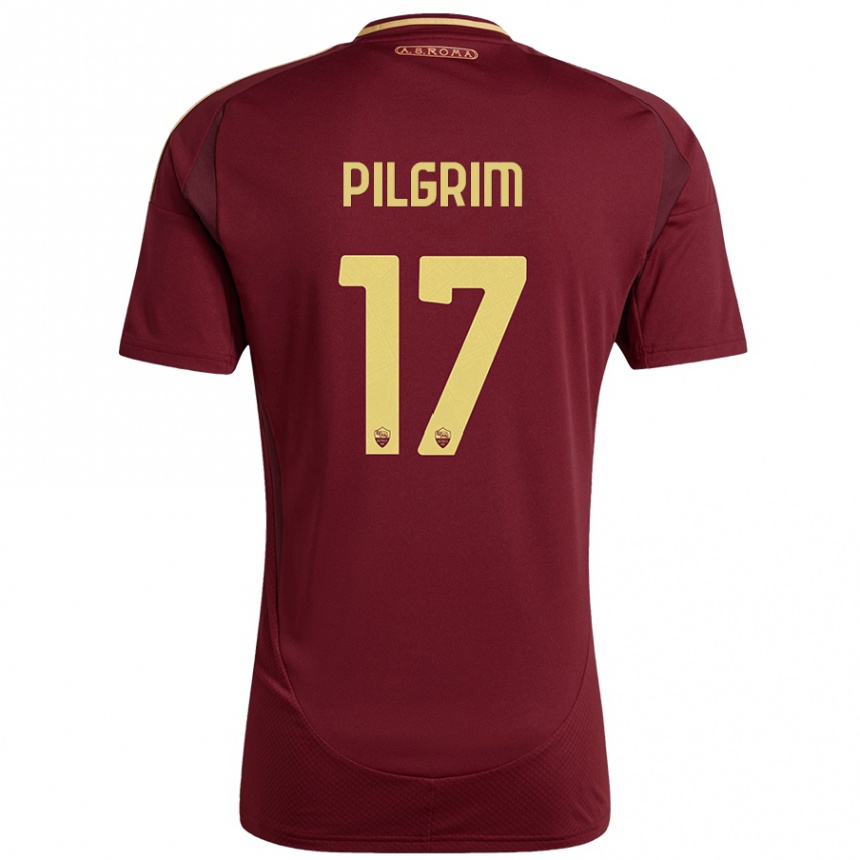 Niño Fútbol Camiseta Alayah Pilgrim #17 Rojo Marrón Dorado 1ª Equipación 2024/25