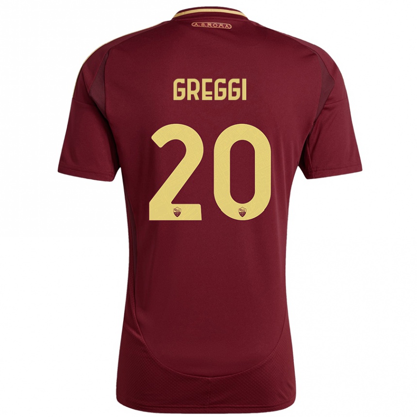 Niño Fútbol Camiseta Giada Greggi #20 Rojo Marrón Dorado 1ª Equipación 2024/25