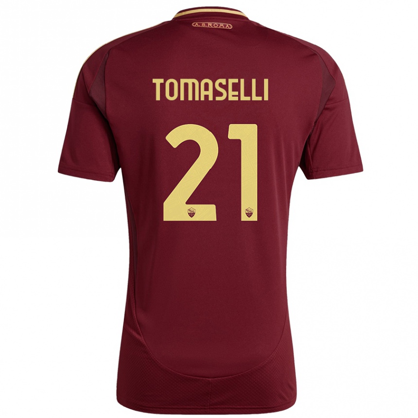 Niño Fútbol Camiseta Martina Tomaselli #21 Rojo Marrón Dorado 1ª Equipación 2024/25