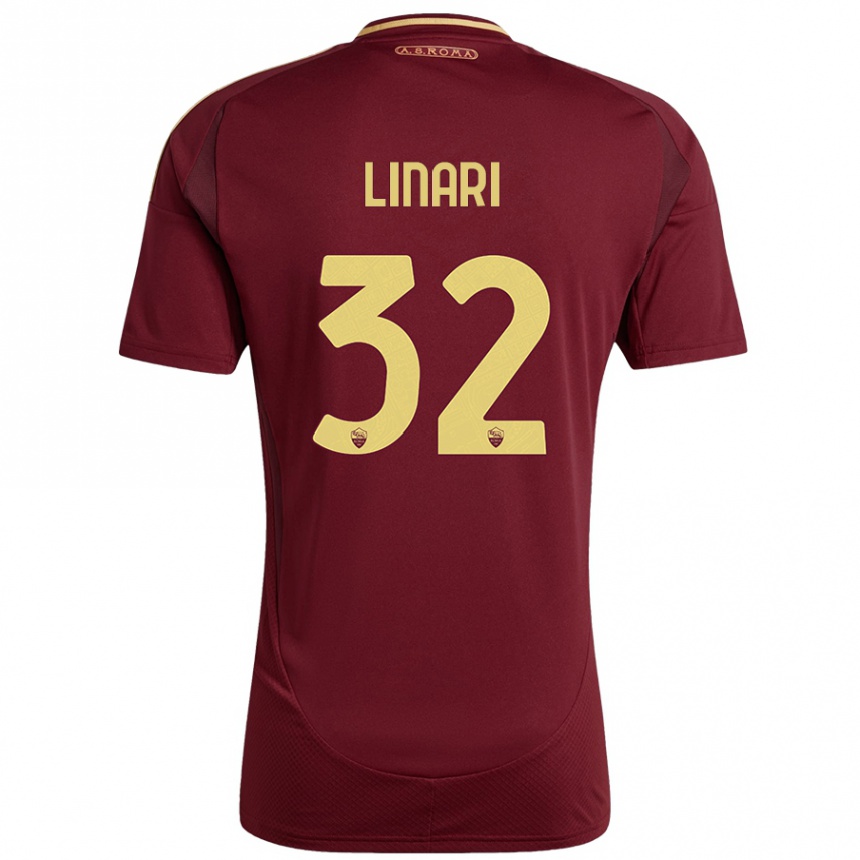 Niño Fútbol Camiseta Elena Linari #32 Rojo Marrón Dorado 1ª Equipación 2024/25