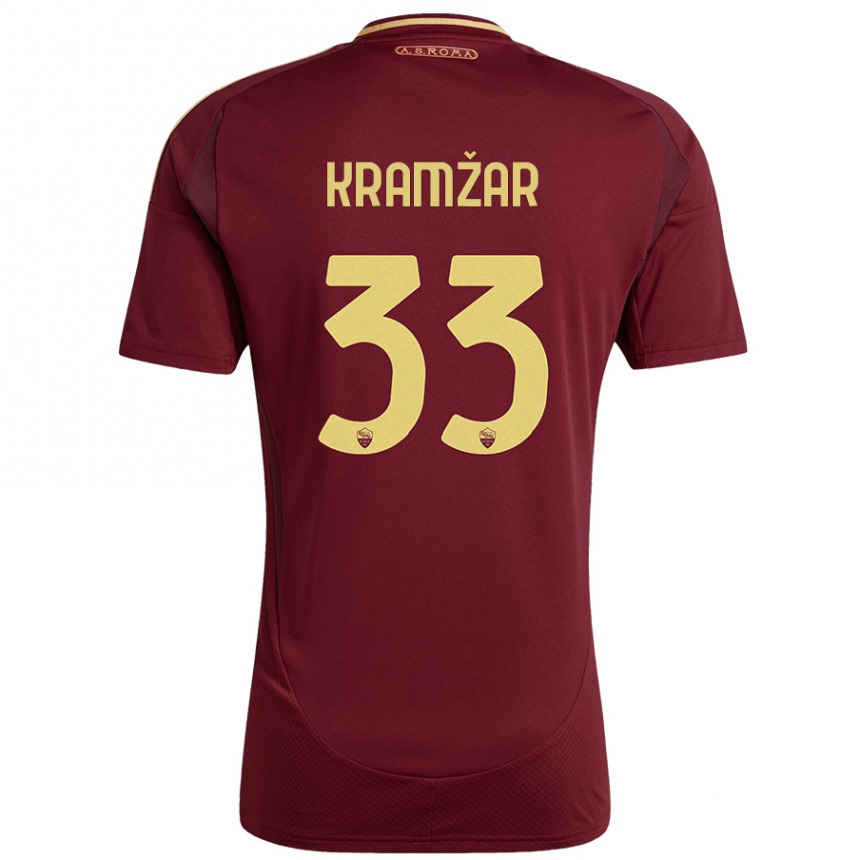 Niño Fútbol Camiseta Zara Kramžar #33 Rojo Marrón Dorado 1ª Equipación 2024/25