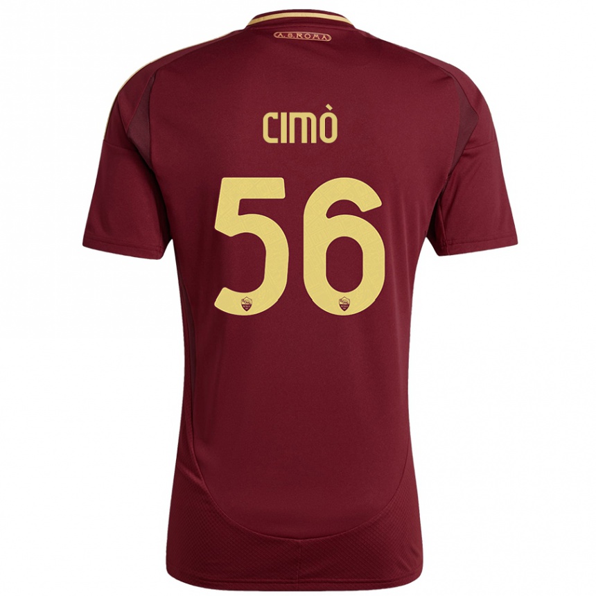 Niño Fútbol Camiseta Giada Cimò #56 Rojo Marrón Dorado 1ª Equipación 2024/25