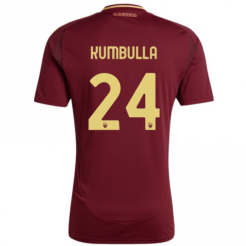 Niño Fútbol Camiseta Marash Kumbulla #24 Rojo Marrón Dorado 1ª Equipación 2024/25