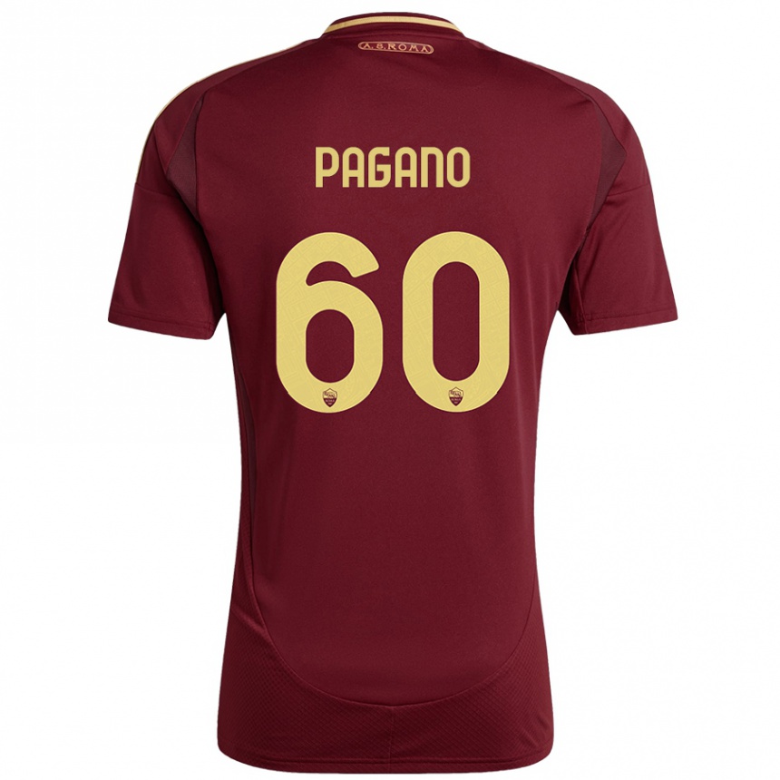 Niño Fútbol Camiseta Riccardo Pagano #60 Rojo Marrón Dorado 1ª Equipación 2024/25