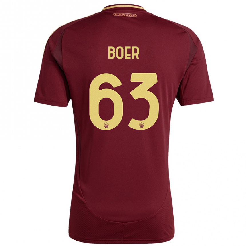 Niño Fútbol Camiseta Pietro Boer #63 Rojo Marrón Dorado 1ª Equipación 2024/25