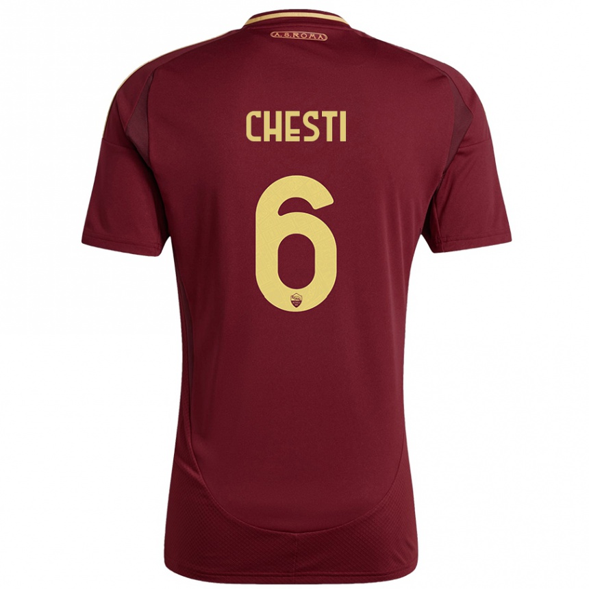 Niño Fútbol Camiseta Francesco Chesti #6 Rojo Marrón Dorado 1ª Equipación 2024/25