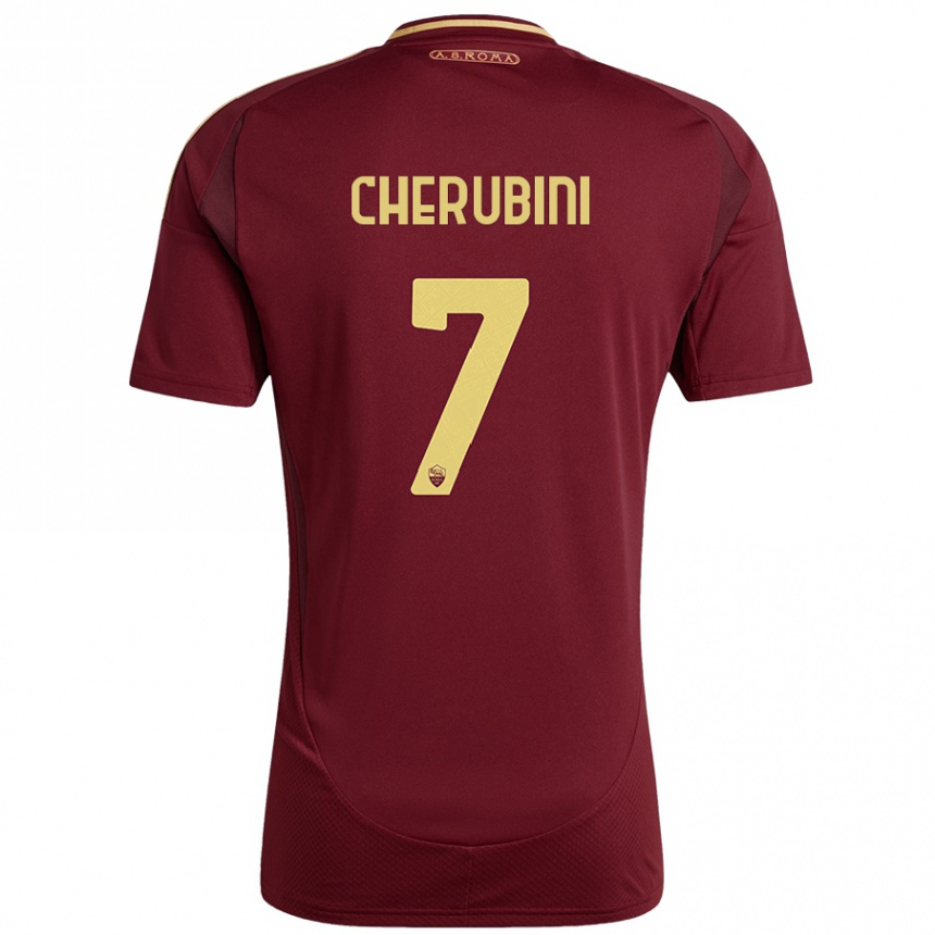 Niño Fútbol Camiseta Luigi Cherubini #7 Rojo Marrón Dorado 1ª Equipación 2024/25