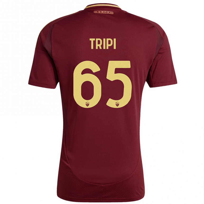 Niño Fútbol Camiseta Filippo Tripi #65 Rojo Marrón Dorado 1ª Equipación 2024/25