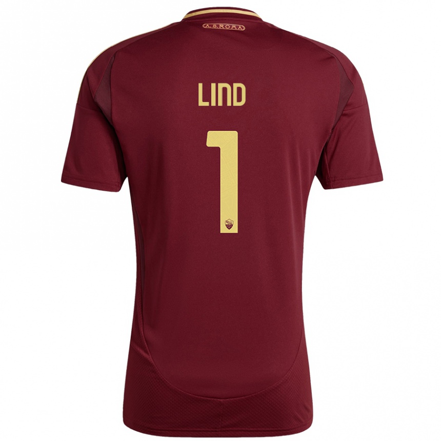 Niño Fútbol Camiseta Emma Lind #1 Rojo Marrón Dorado 1ª Equipación 2024/25