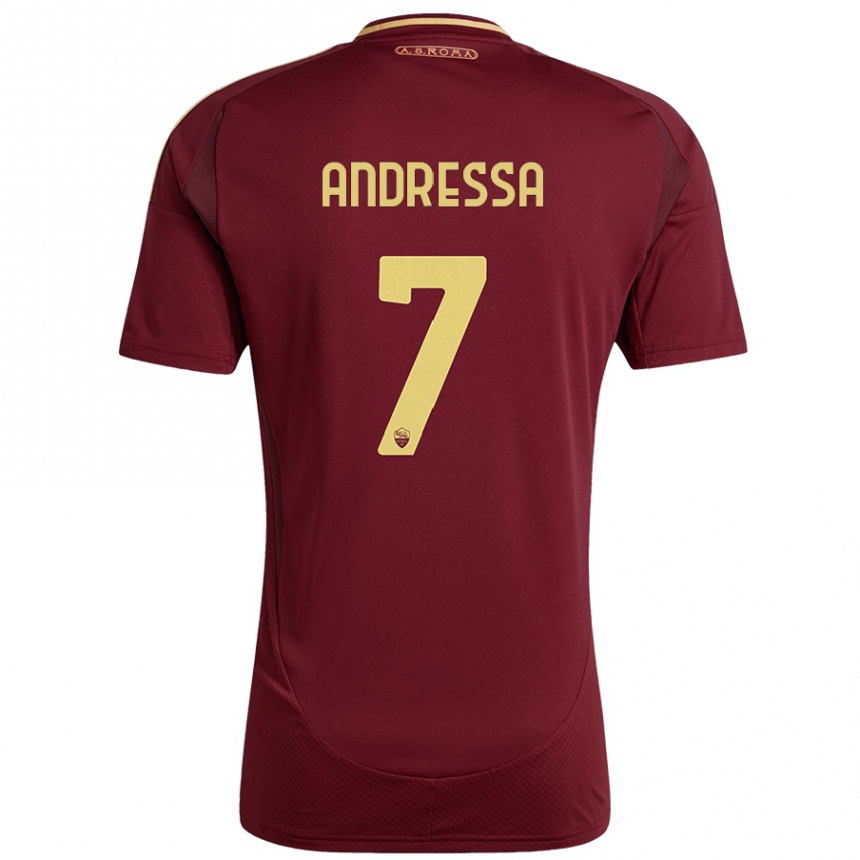 Niño Fútbol Camiseta Andressa #7 Rojo Marrón Dorado 1ª Equipación 2024/25