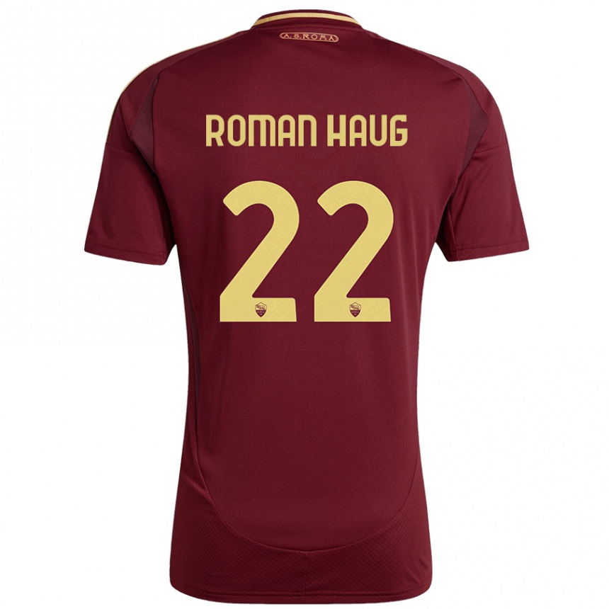 Niño Fútbol Camiseta Sophie Roman Haug #22 Rojo Marrón Dorado 1ª Equipación 2024/25